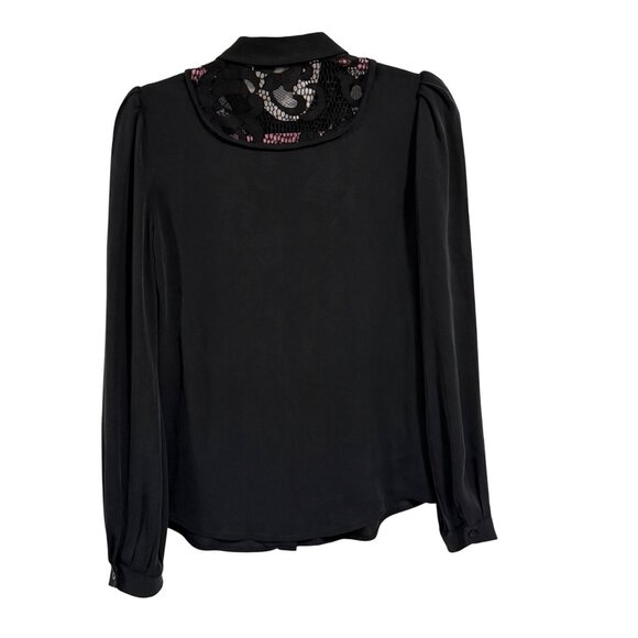 Diane von Furstenberg Lucia Lace Bib Silk Black Blouse Size 4 - Picture 7 of 9